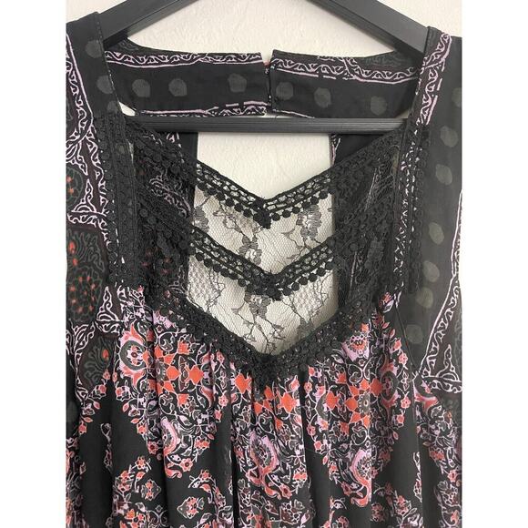 Free People Dress 4 Maxi Moroccan Black Crochet Lace Fairy Bohemian Whimsical - Picture 5 of 11
